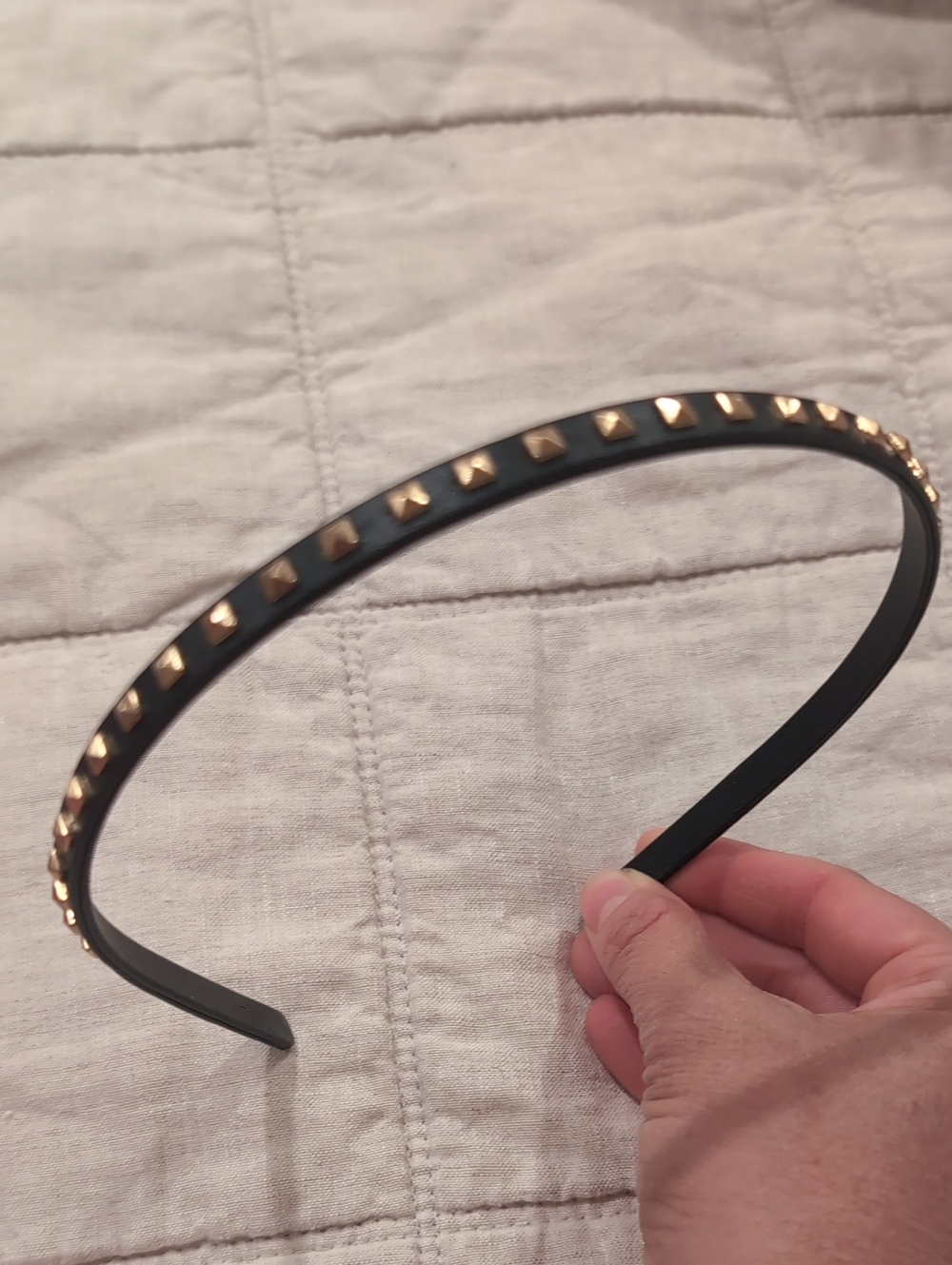 J. Crew Black Headband with Gold Pyramid Studs